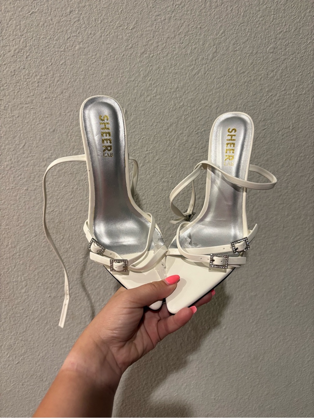 Forever 21 White Pointed-Strap Heels with Buckle Detail
